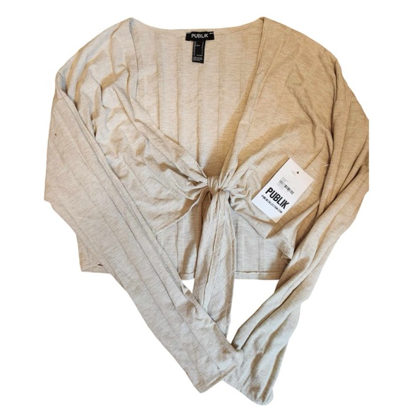 Publik Cropped Tie Front Knit Shrug Top - Picture 3 of 3